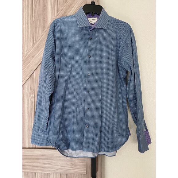 NWOT Ted Baker 16.534/35 Blue and white dot button down